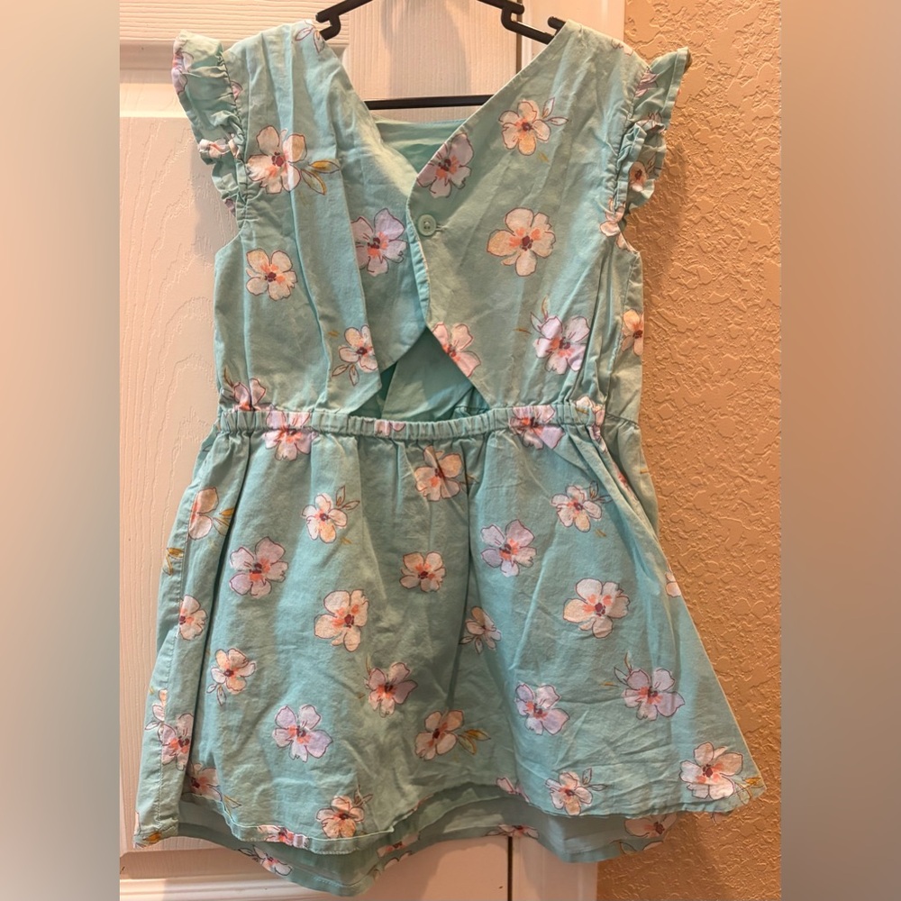 OshKosh B'gosh Aqua Floral Ruffle Sleeve Dress - Picture 2 of 3